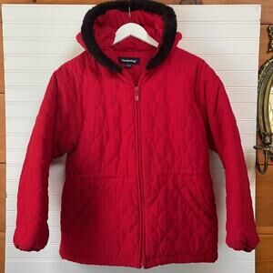 Londonfog Girls Red Long Sleeve Full Zipper Quilted Jacket Size 14-16